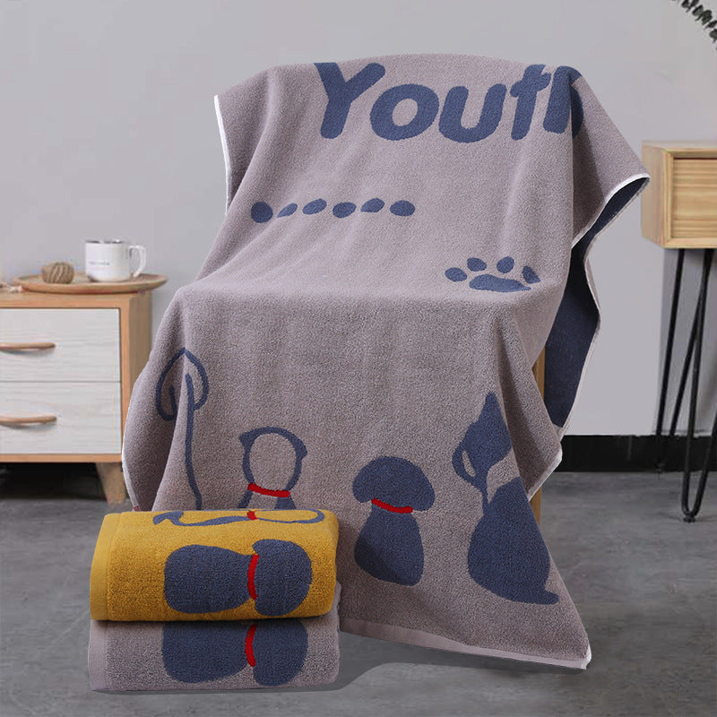 Grey Dog Deluxe Extra Large Pure Cotton Beach &amp; Bath Towel | Highly Absorbent, Thick 70 x 140 cm | Fun Cartoon Design