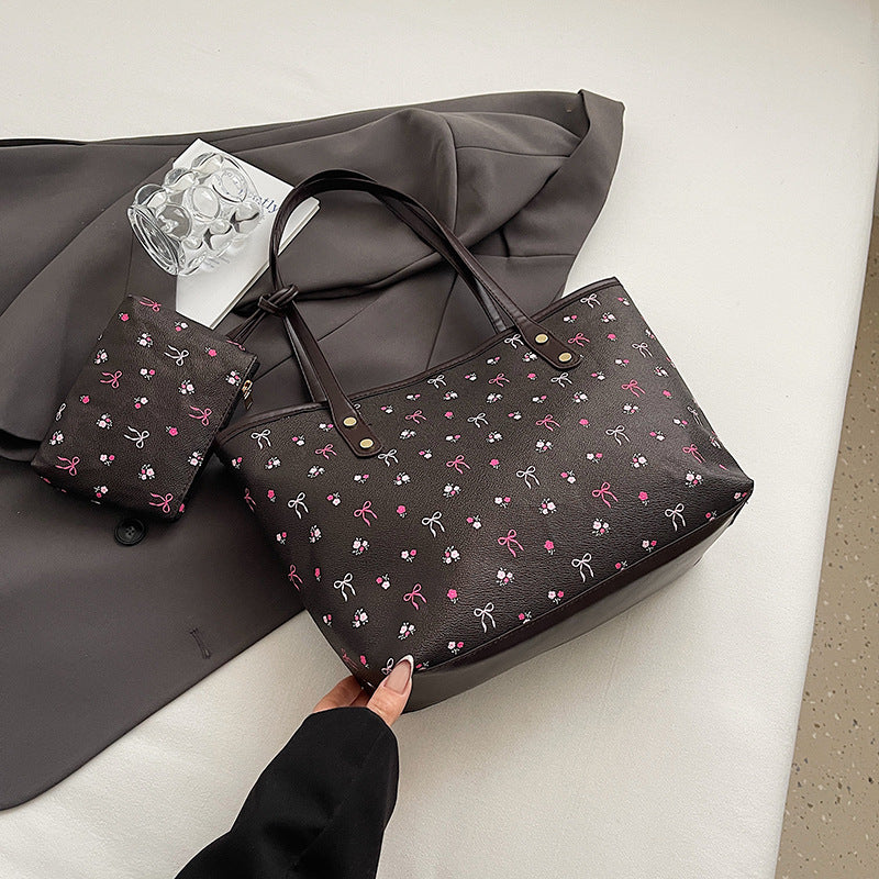 Coffee Large Capacity Daily Commuter Tote Bag Set | Versatile Shoulder Handbag with Matching Pouch | 38cm Length Casual Carryall