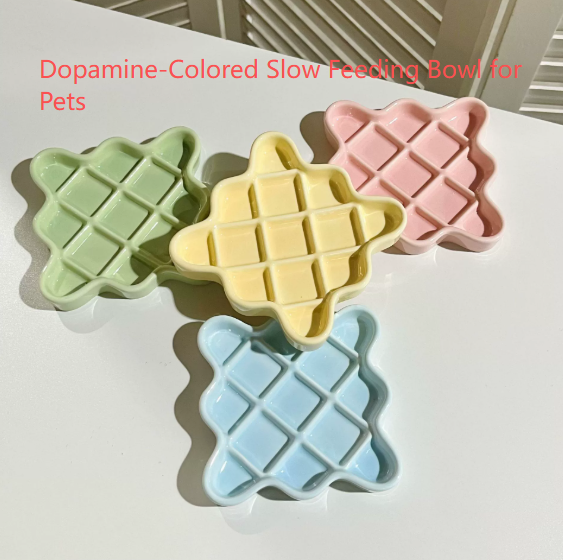 Blue Ceramic Slow Feeder Licking Plate for Cats and Dogs | Raised Anti-Choking Grid Design | 11.5 cm Durable Pet Dish