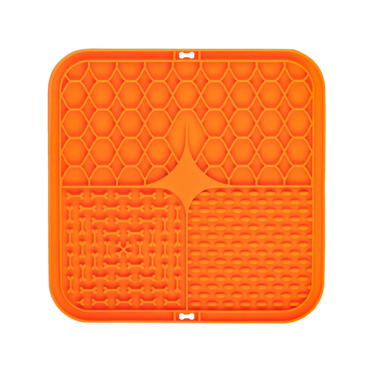 2PCS Orange 20 x 20 cm Silicone Pet Lick Mat | Multi-Zone Slow Feeder Pad with Suction Cups | Anxiety Relief Dog &amp; Cat Bowl