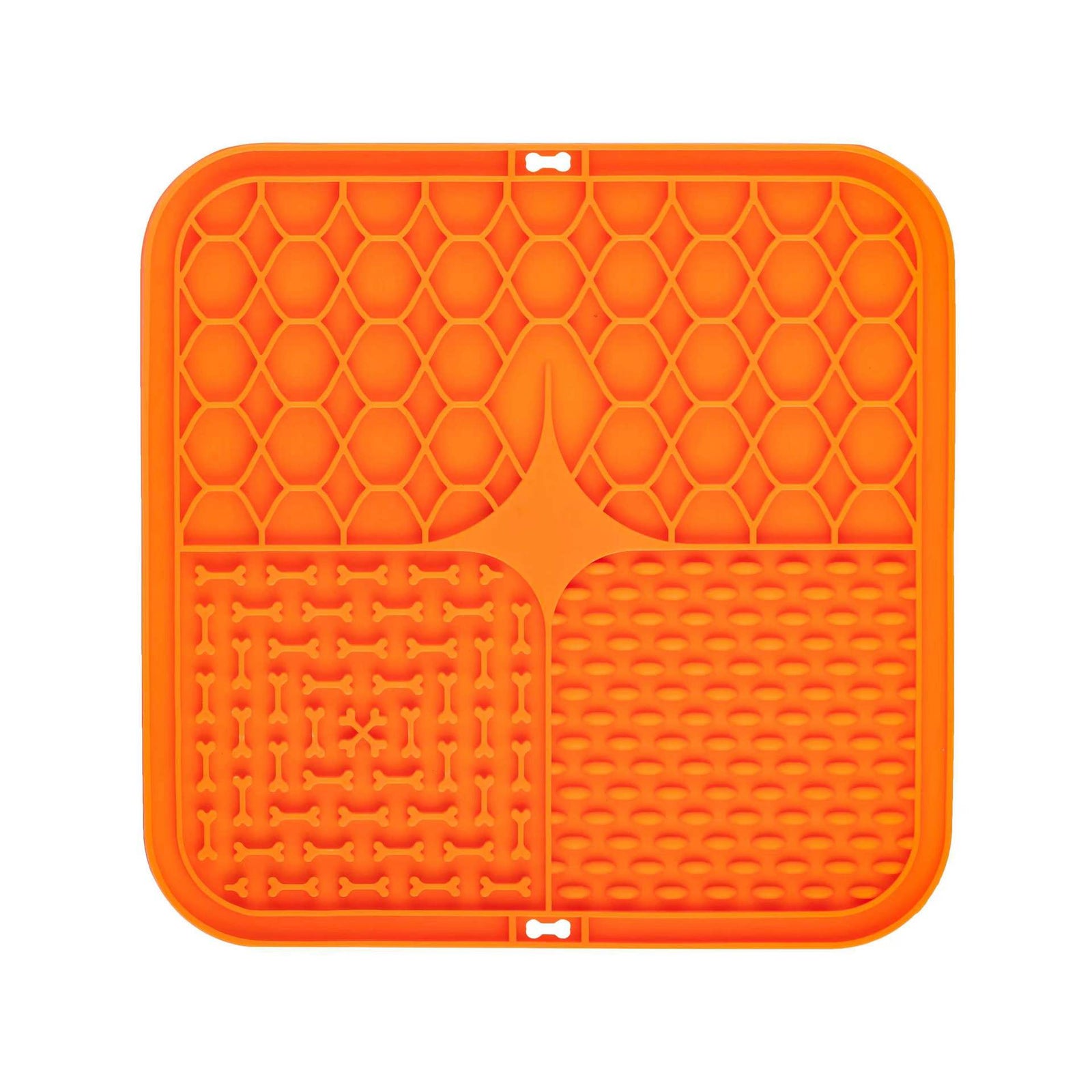 2PCS Orange 20 x 20 cm Silicone Pet Lick Mat | Multi-Zone Slow Feeder Pad with Suction Cups | Anxiety Relief Dog & Cat Bowl