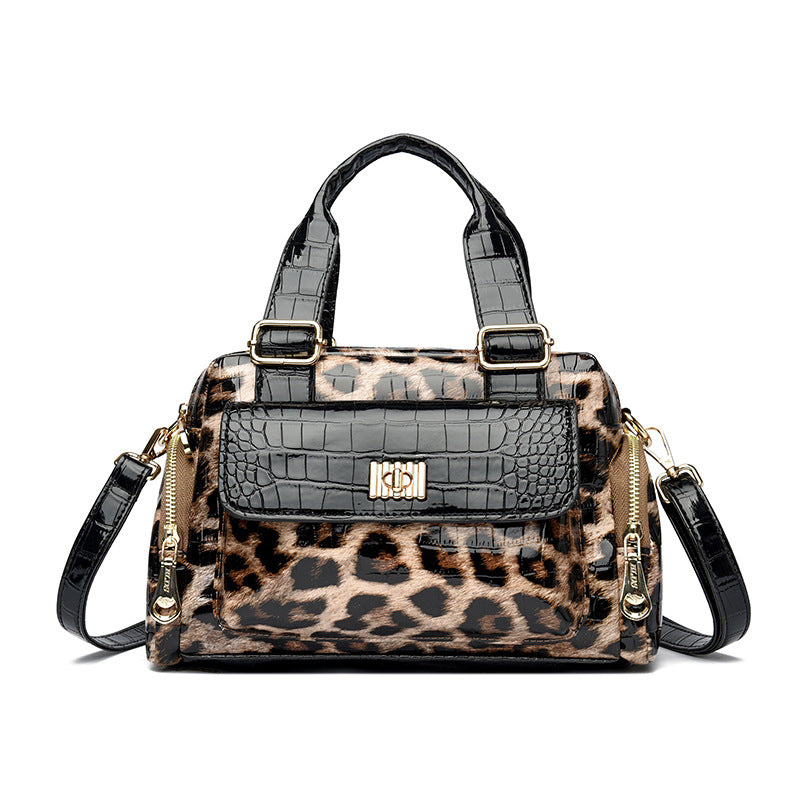 Brown Luxurious Patterned Handbag | Structured Top Handle Shoulder Bag | Fashion Trend High-Gloss Tote