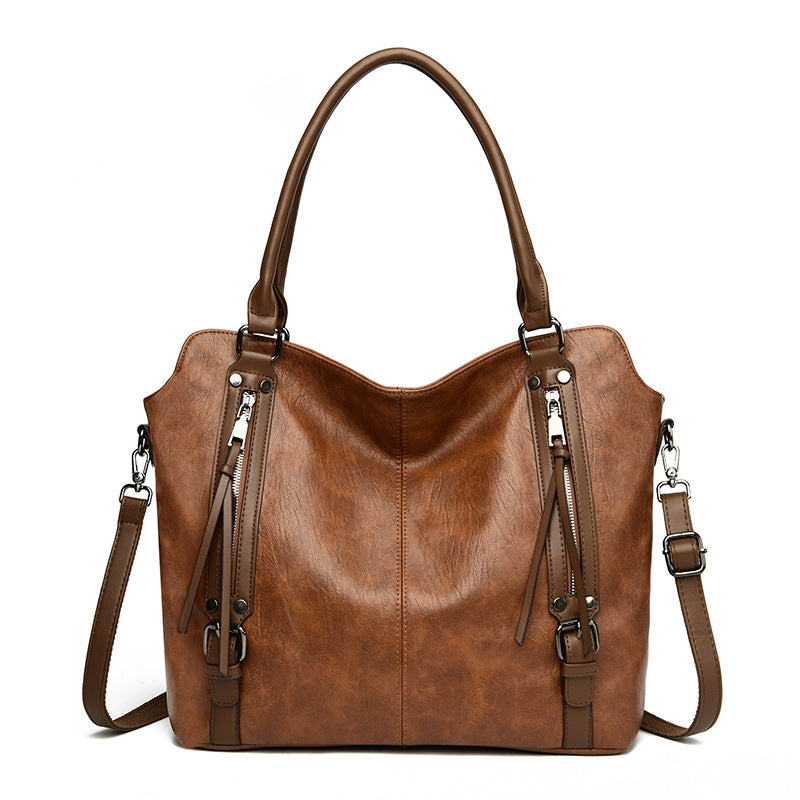 Brown Vintage Soft PU Leather Tote Bag | Large Capacity Multi-Pocket Handbag | Convertible Shoulder &amp; Crossbody Bag
