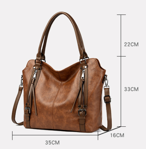 Brown Vintage Soft PU Leather Tote Bag | Large Capacity Multi-Pocket Handbag | Convertible Shoulder & Crossbody Bag