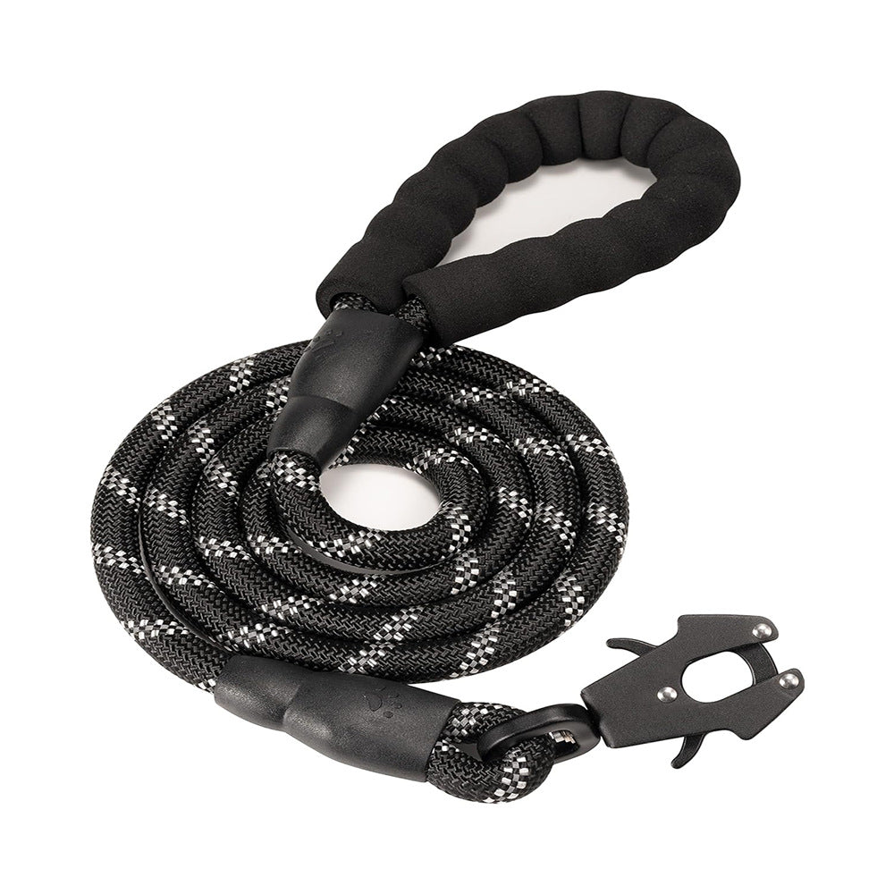 Black High Strength Nylon Rope Dog Leash | 1.5M Heavy Duty Lead with Anodized Frog Clip | Padded Comfort Handle for Training