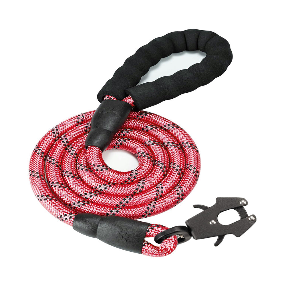 Red High Strength Nylon Rope Dog Leash | 1.5M Heavy Duty Lead with Anodized Frog Clip | Padded Comfort Handle for Training