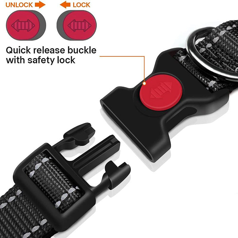 Black 5pcs Tactical Reflective Dog Collar with Quick-Release Safety Lock | Neoprene Padded Nylon | GPS Tracker Pouch Compatible