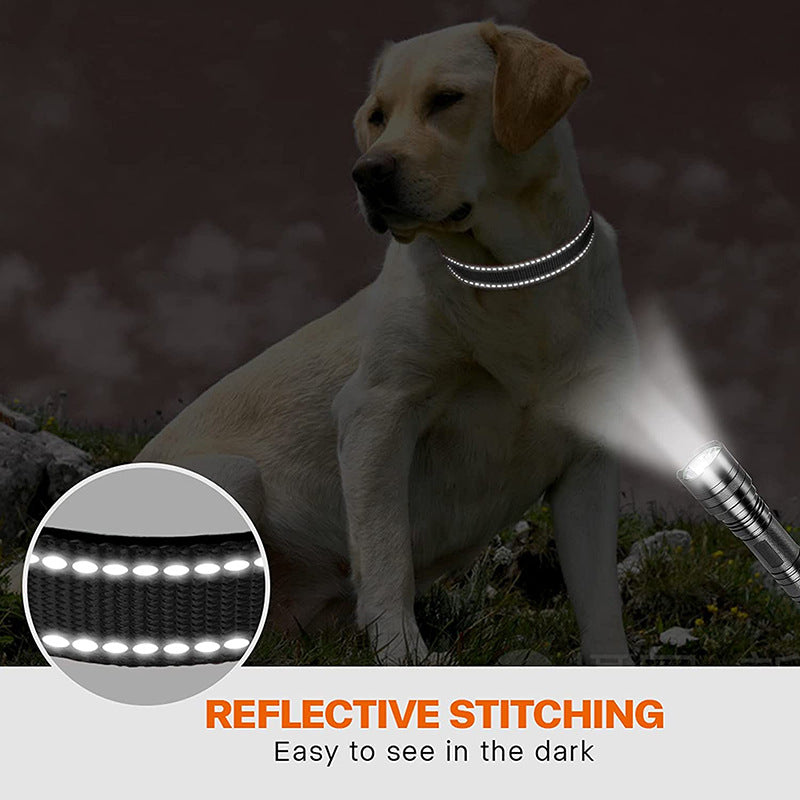 Black 5pcs Tactical Reflective Dog Collar with Quick-Release Safety Lock | Neoprene Padded Nylon | GPS Tracker Pouch Compatible