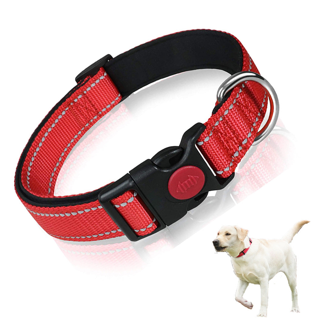 Red 5pcs Tactical Reflective Dog Collar with Quick-Release Safety Lock | Neoprene Padded Nylon | GPS Tracker Pouch Compatible