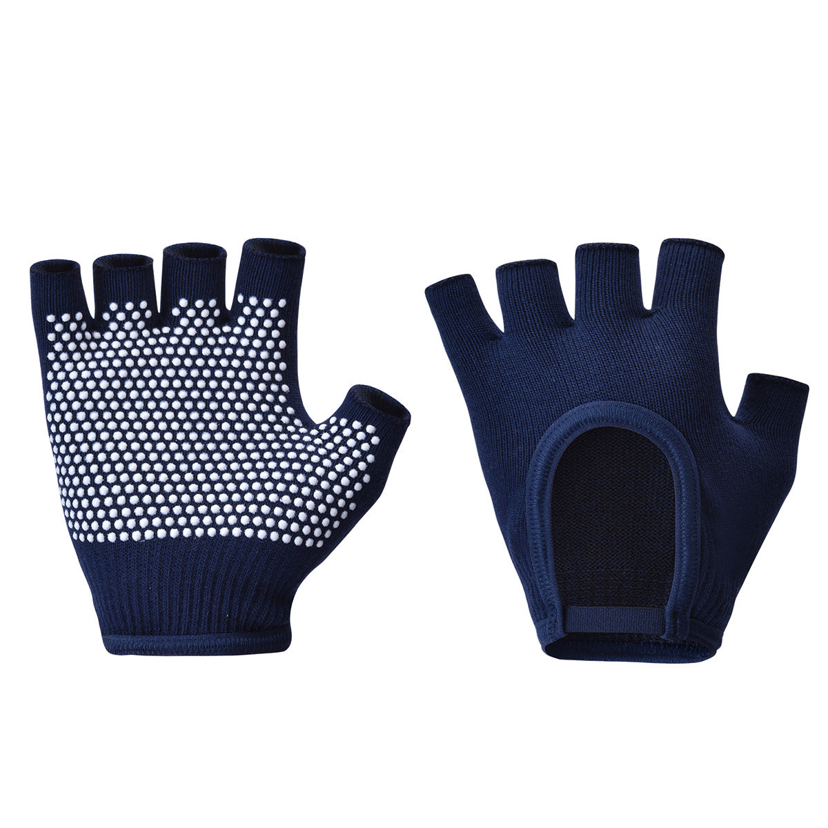 Navy Blue 2-Pack Women's Non-Slip Yoga Gloves - Open Back Half Finger Cotton Stretchy Grip Gloves for Aerial Yoga, Pilates, and Fitness