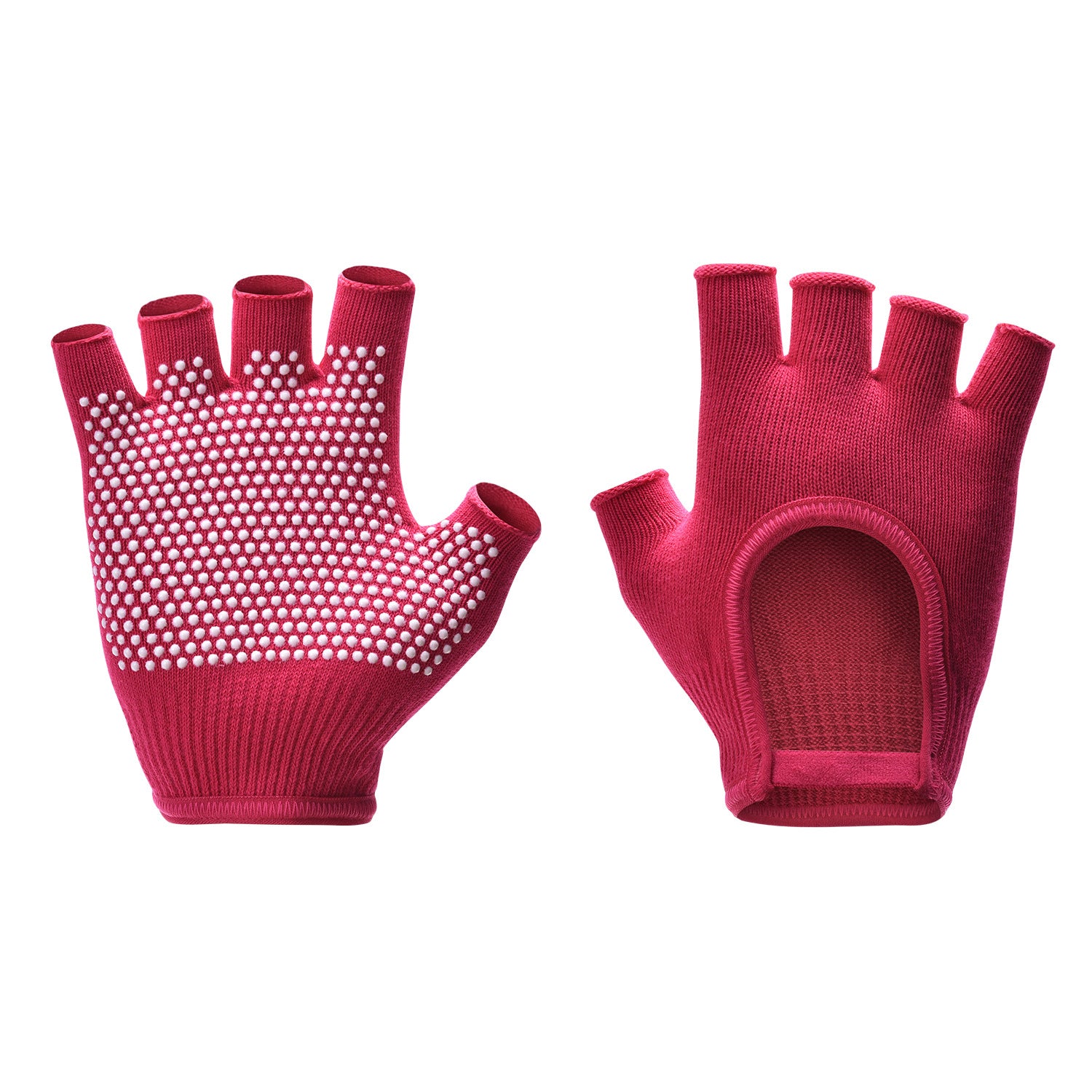Rose Red 2-Pack Women's Non-Slip Yoga Gloves - Open Back Half Finger Cotton Stretchy Grip Gloves for Aerial Yoga, Pilates, and Fitness