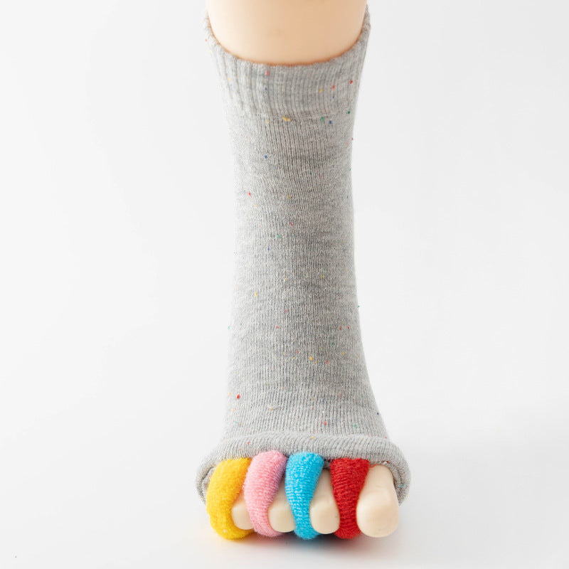 Colorful-grey Open-Toe Yoga Five-Toe Socks | Bunion Corrector and Anti-Odor Design | Breathable Toe Separator Fitness Wear (One Size)