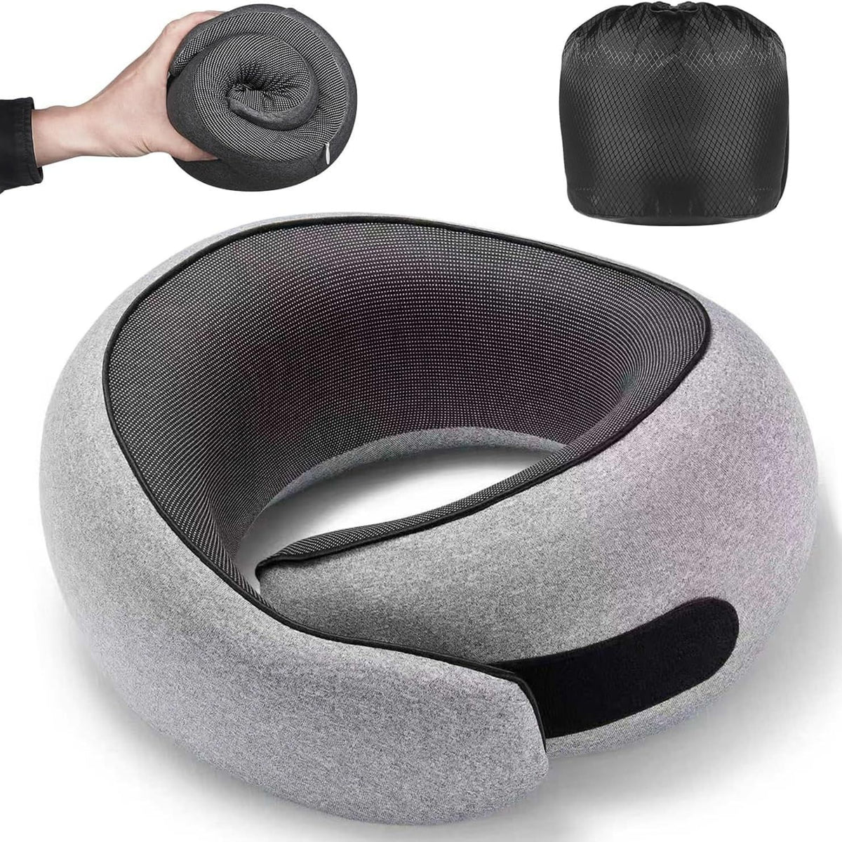 Light Grey Ergonomic Memory Foam Travel Neck Pillow - U-Shaped Support for Naps &amp; Journeys