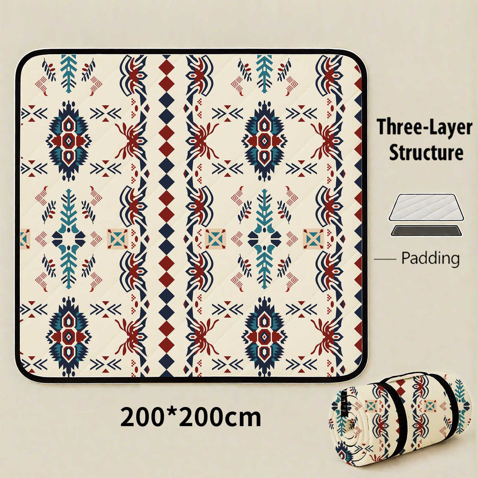 Seattle Extra Large 200x200cm Waterproof Picnic Mat - Portable Thickened Oxford Cloth Outdoor Camping Blanket for Beach, Parks and Family Outings