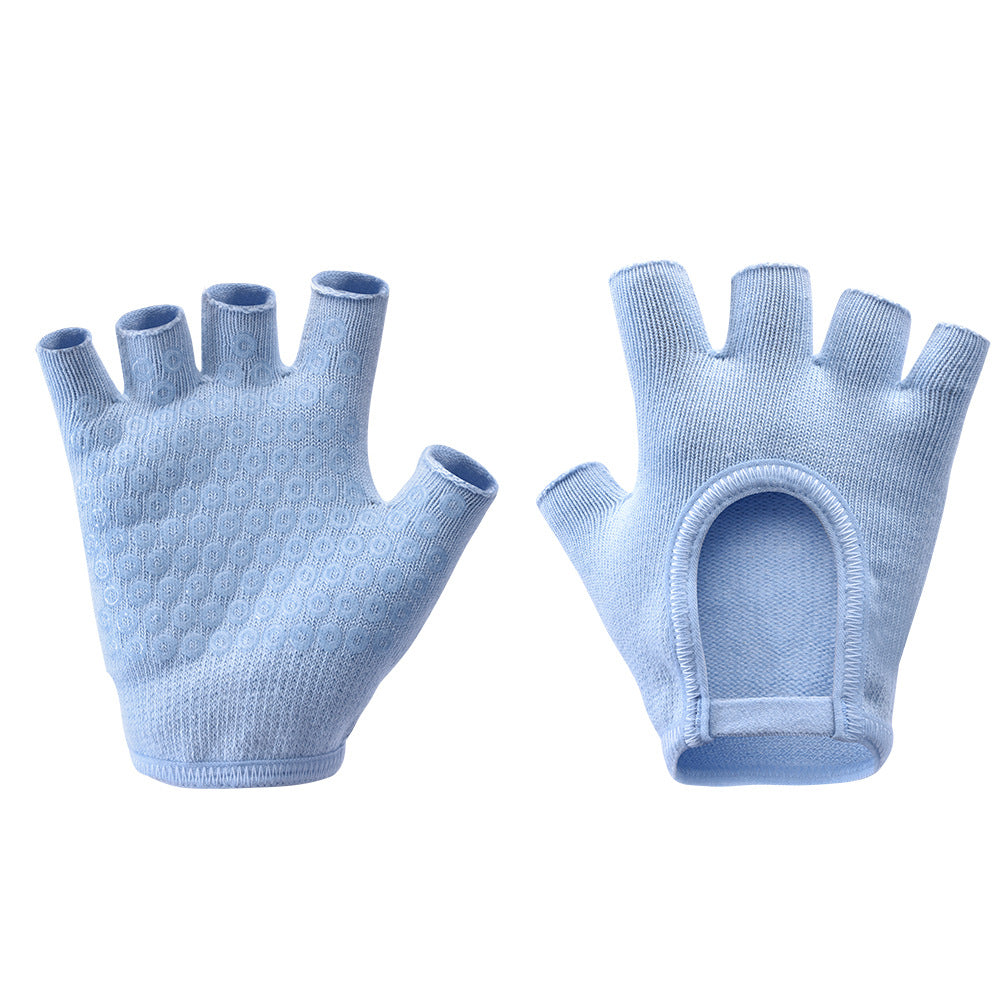 Blue 2-Pack Women's Non-Slip Yoga Gloves - Open Back Half Finger Cotton Stretchy Grip Gloves for Aerial Yoga, Pilates, and Fitness