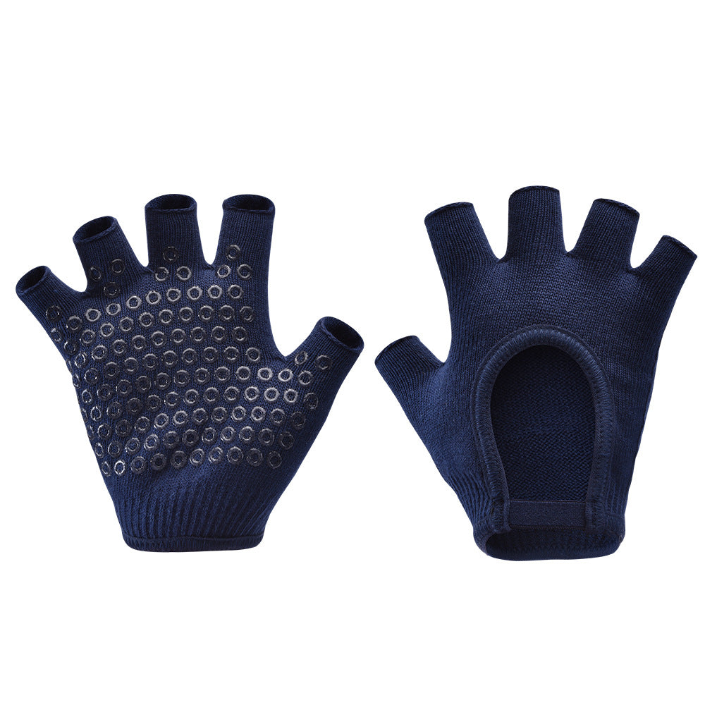 Navy Blue 2-Pack Women's Non-Slip Yoga Gloves - Open Back Half Finger Cotton Stretchy Grip Gloves for Aerial Yoga, Pilates, and Fitness