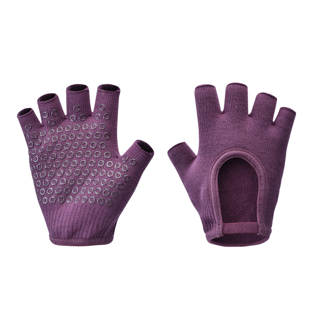 Purple 2-Pack Women's Non-Slip Yoga Gloves - Open Back Half Finger Cotton Stretchy Grip Gloves for Aerial Yoga, Pilates, and Fitness