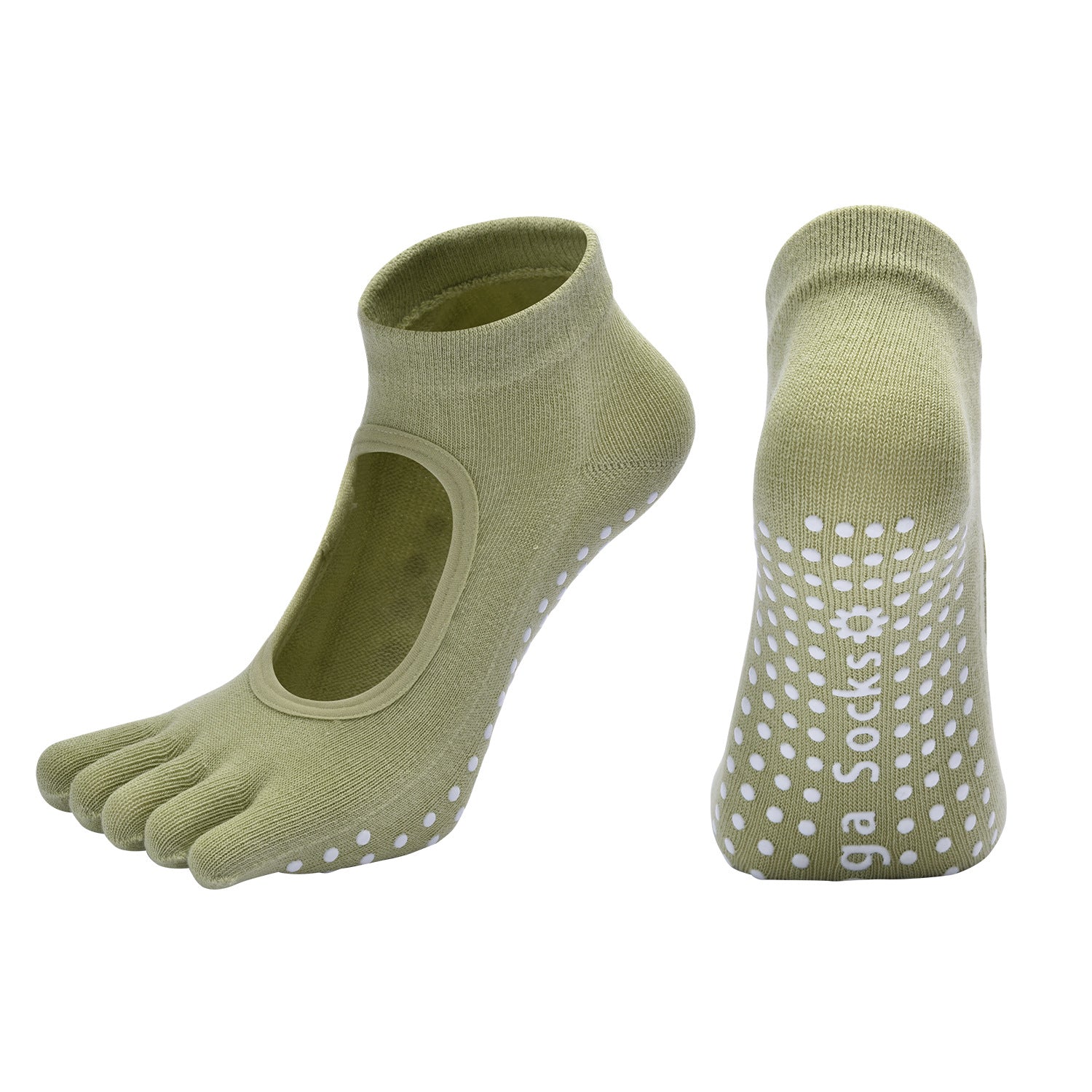 Green 3-Pack Women's Non-Slip Five-Finger Yoga Socks - Open Back Combed Cotton Pilates & Fitness Grip Socks for Professional Exercise