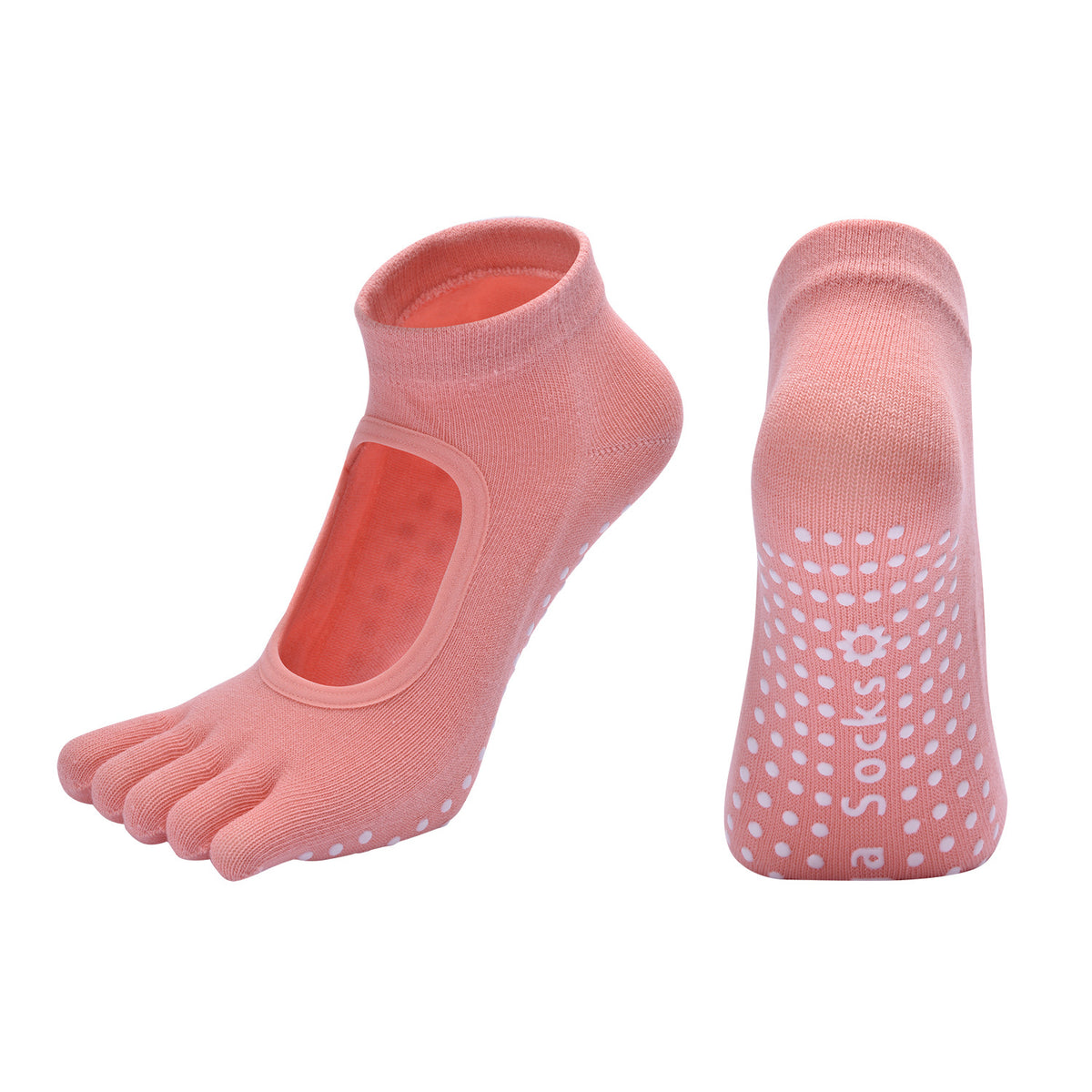 Orange 3-Pack Women's Non-Slip Five-Finger Yoga Socks - Open Back Combed Cotton Pilates &amp; Fitness Grip Socks for Professional Exercise