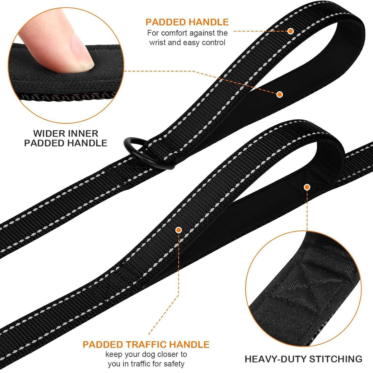Blue 2.5 Meter Heavy Duty Reflective Dog Leash | Double Padded Traffic Handle | Anti-Chafe Tightly Woven Nylon for Large Dogs