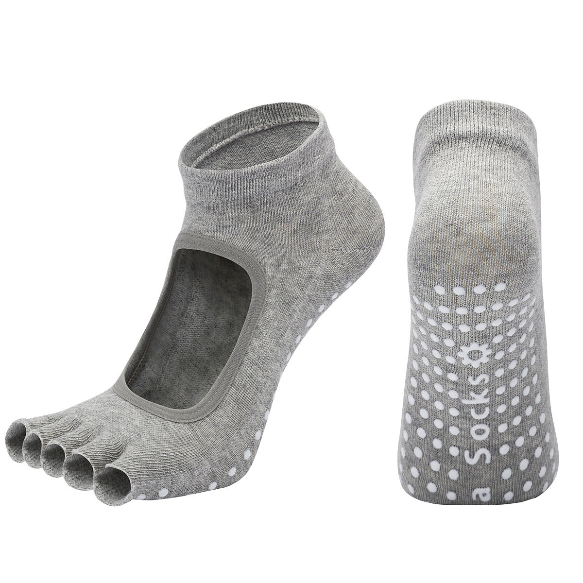 Light Grey 3-Pack Women's Non-Slip Five-Finger Yoga Socks - Open Back Combed Cotton Pilates &amp; Fitness Grip Socks for Professional Exercise