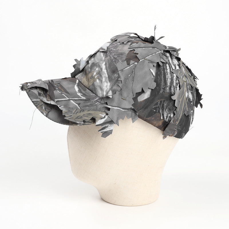 Grey 3D Leaf Camouflage Baseball Cap – American-Style Outdoor Tactical Hat for Hunting, Camping & Survival