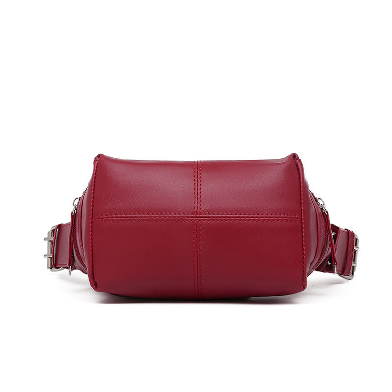 Red PU Leather Zippered Shoulder Bag – Retro European Style Crossbody and Handheld Bag