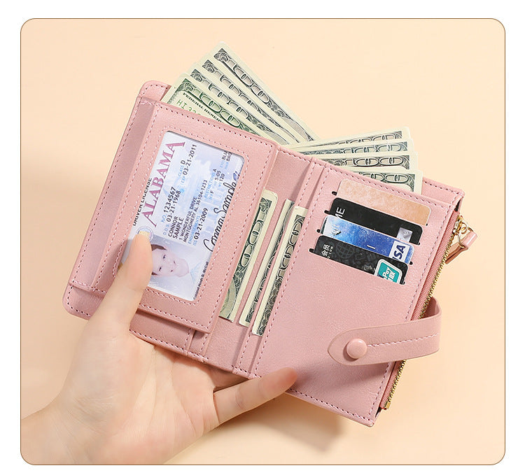 Red Soft PU Leather Women's Wallet – Compact Foldable Wallet with Multiple Card Slots and Zippered Compartment