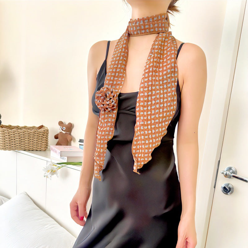 2 Pcs White Clover Pattern Rose Flower Thin Scarf – Elegant and Versatile Neck Wrap for Women