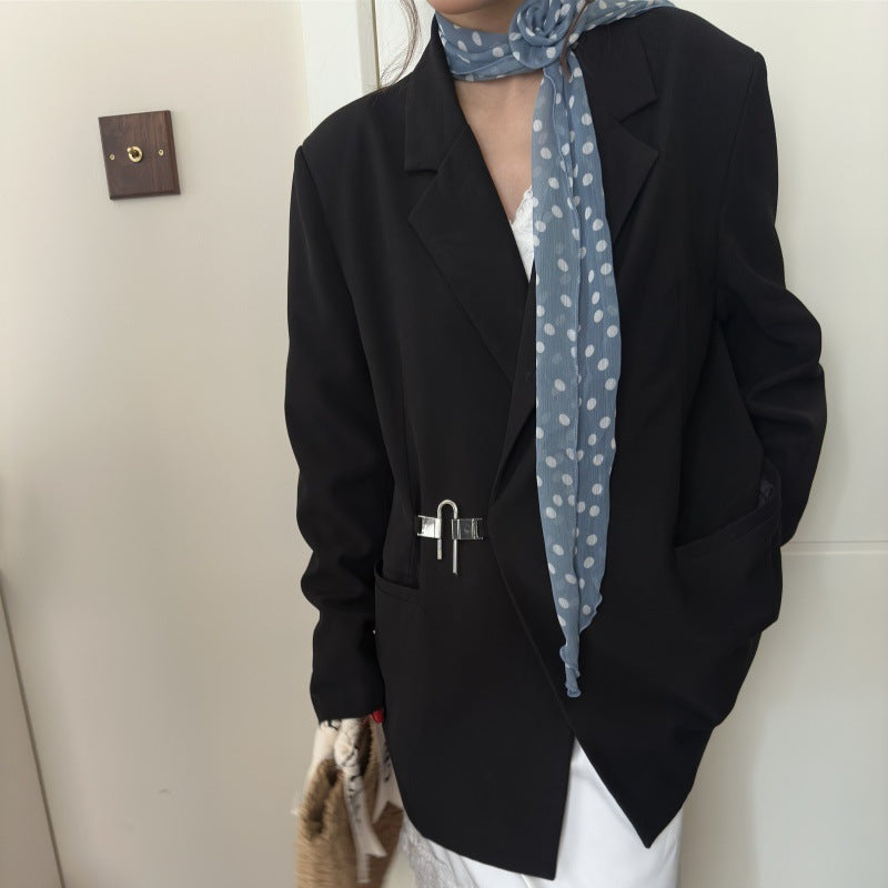 2 Pcs Black Fruit Pattern Rose Flower Thin Scarf – Elegant and Versatile Neck Wrap for Women