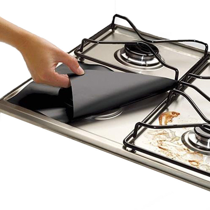 6 Pcs Black Heat-Resistant Gas Stove Mat – Non-Stick Teflon Coated Fiberglass Protector for Cooktops (270mm × 270mm)