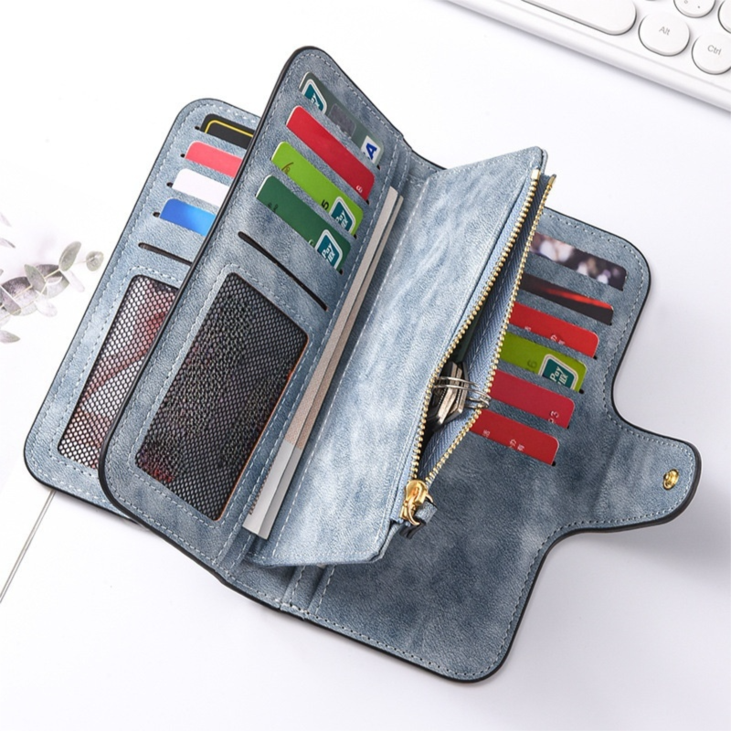 Claret Stylish Large-Capacity Women's Long Wallet – Vintage PU Leather Clutch with Zipper and Snap Closure
