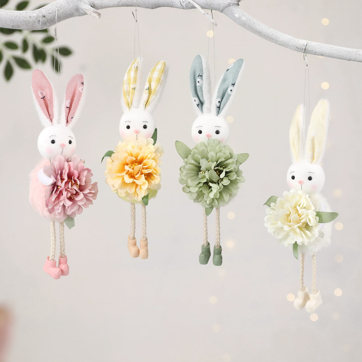 Yellow Easter Bunny Flower Hanging Decoration for Home, Garden or Party Scene