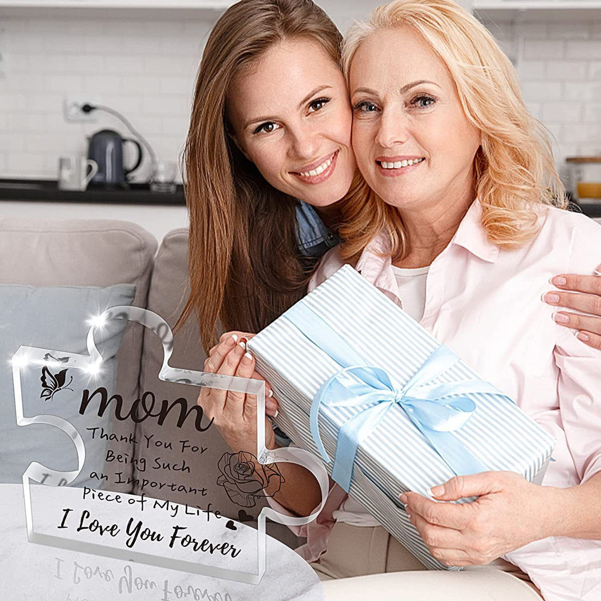 Interlocking Puzzle-Shaped Desktop Decor – 10.5cm Square Display Piece for Home or Gifting(Grandma)