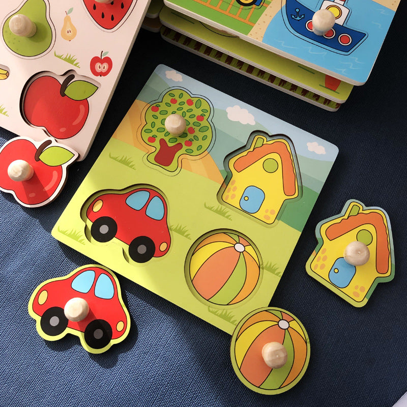 Rabbit Hand-Grip Puzzle Board – Educational Shape Matching Toy for Early Learning, 14.5cm Square Design