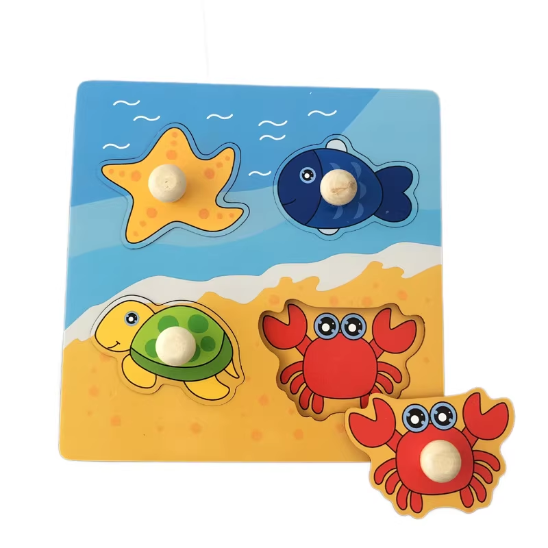 The ocean Hand-Grip Puzzle Board – Educational Shape Matching Toy for Early Learning, 14.5cm Square Design
