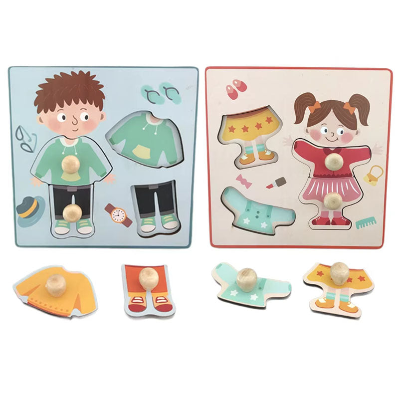 Dual-Character Hand-Grip Puzzle Set – Boys &amp; Girls Dress-Up Matching Toy, 14.5cm Square Design