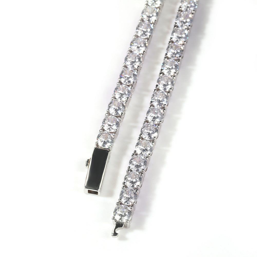 Gold Single-Row Zircon Bracelet – 4mm Wide, Brass Base with Secure Clasp, AAA+ Stones for Everyday Wear