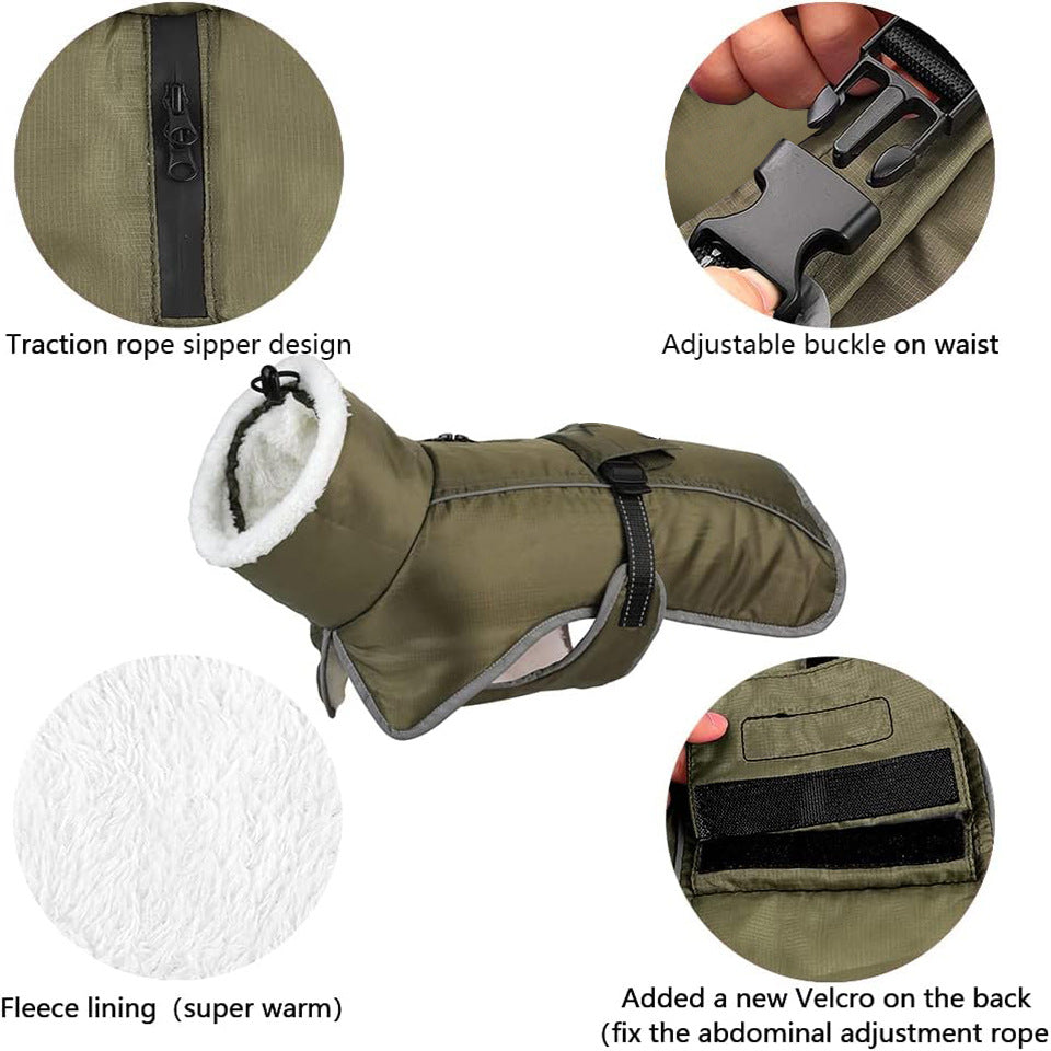 Green Dog Winter Jacket – Warm, Windproof & Waterproof Pet Coat with Fleece Lining and Reflective Strips for Cold Weather(Size: M)