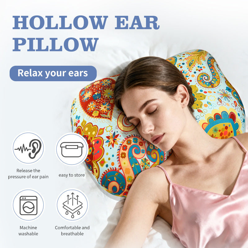 Cashew blossoms Hollow Ear Support Pillow – Adjustable Side Sleep Neck Cushion with PP Cotton Filling and Breathable Fabric