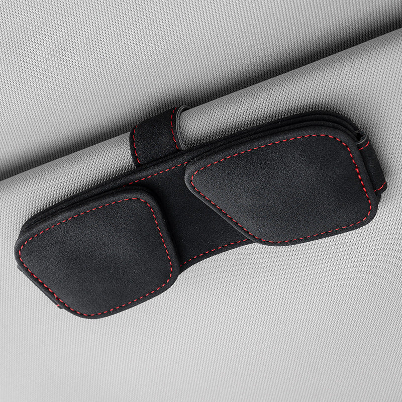 Black Car Sun Visor Sunglasses Holder – Magnetic Dual Clip Organizer with Suede Finish, No-Drill Mounting for Glasses, Cards &amp; Tickets