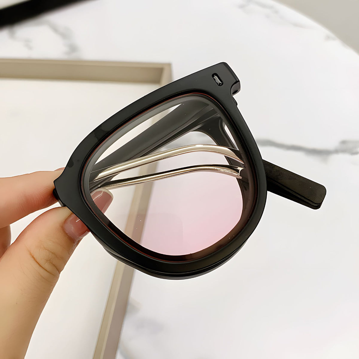 Pink Foldable UV400 Sunglasses for Men and Women – Lightweight Driving &amp; Outdoor Sun Glasses with Hard Case, 18.4g TR+Metal Frame, Compact 32mm Folded Size