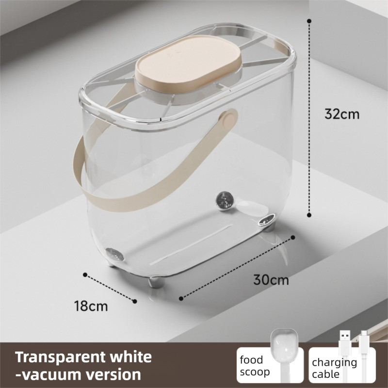 10L Smart Vacuum Pet Food Storage Container - Moisture &amp; Insect Proof, Constant Pressure Paws-Keep-Fresh(Transparent White)
