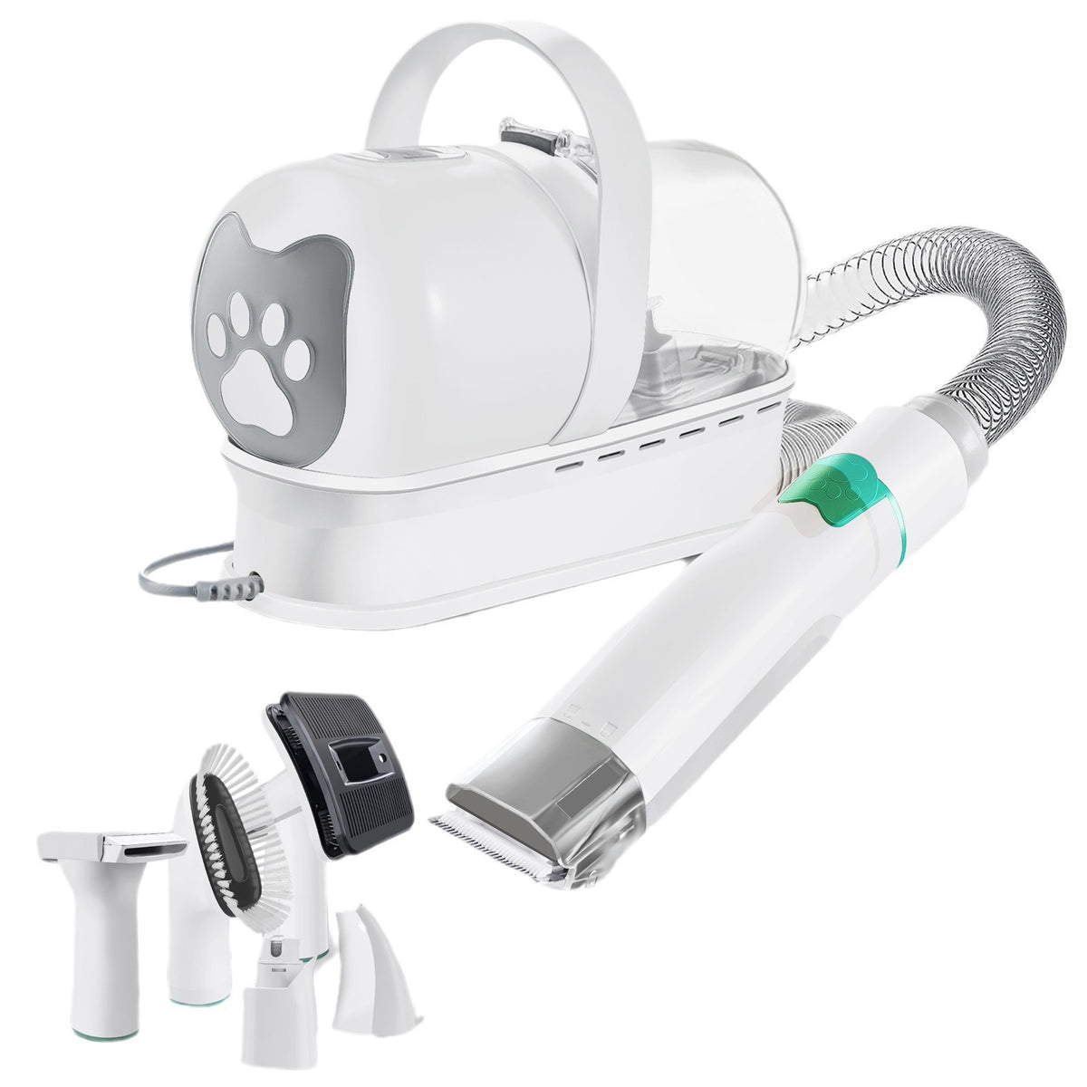 7-in-1 White Multifunctional Pet Grooming Vacuum Kit - Dog Cat Home Barber Shop &amp; Low Noise Shedding Groomer with 1L Large Dust Cup