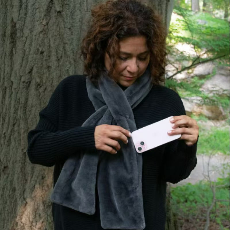 Brown Soft Faux Fur Scarf with 15x20CM Hidden Zipper Pocket - Anti-Theft Travel Scarf  for Phone, Passport and Essentials