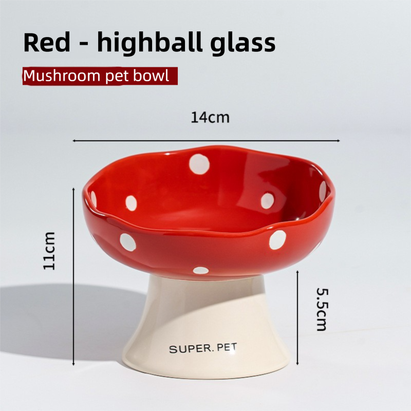Red Elevated 15° Tilted Ceramic Cat Bowl - Anti-Chin Acne Glaze Finish, Non-Slip Weighted Base &amp; Neck Protection Pet Feeder