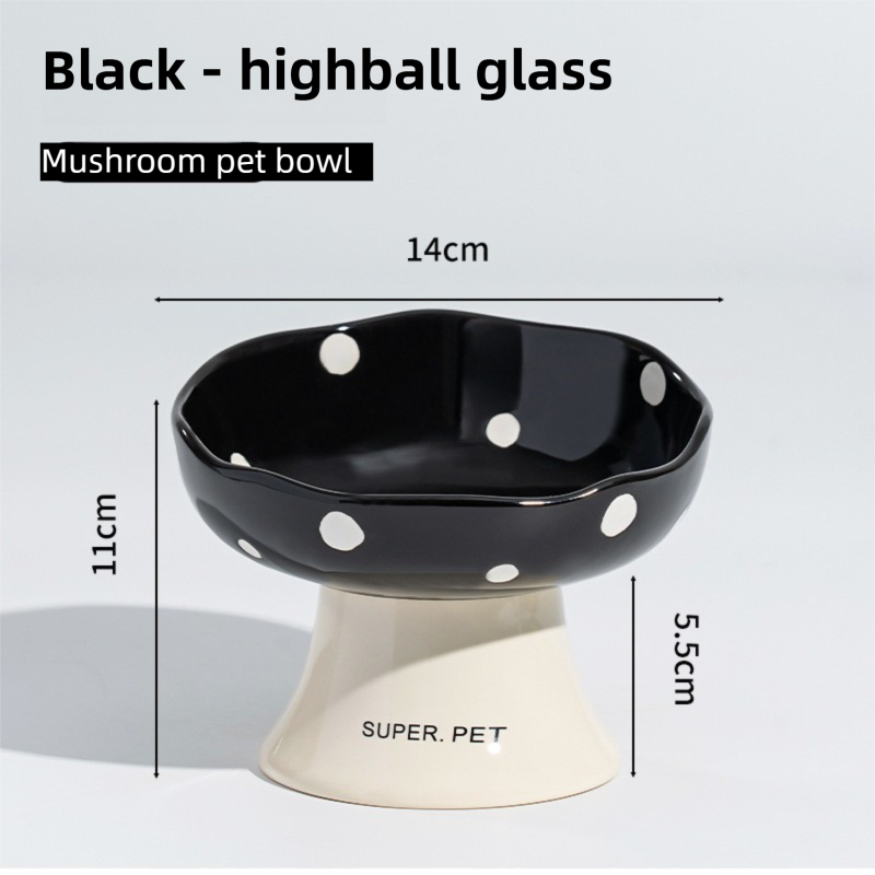 Black Elevated 15° Tilted Ceramic Cat Bowl - Anti-Chin Acne Glaze Finish, Non-Slip Weighted Base &amp; Neck Protection Pet Feeder