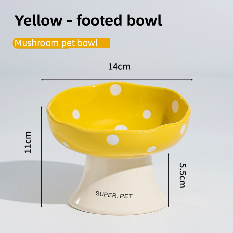 Yellow Elevated 15° Tilted Ceramic Cat Bowl - Anti-Chin Acne Glaze Finish, Non-Slip Weighted Base &amp; Neck Protection Pet Feeder