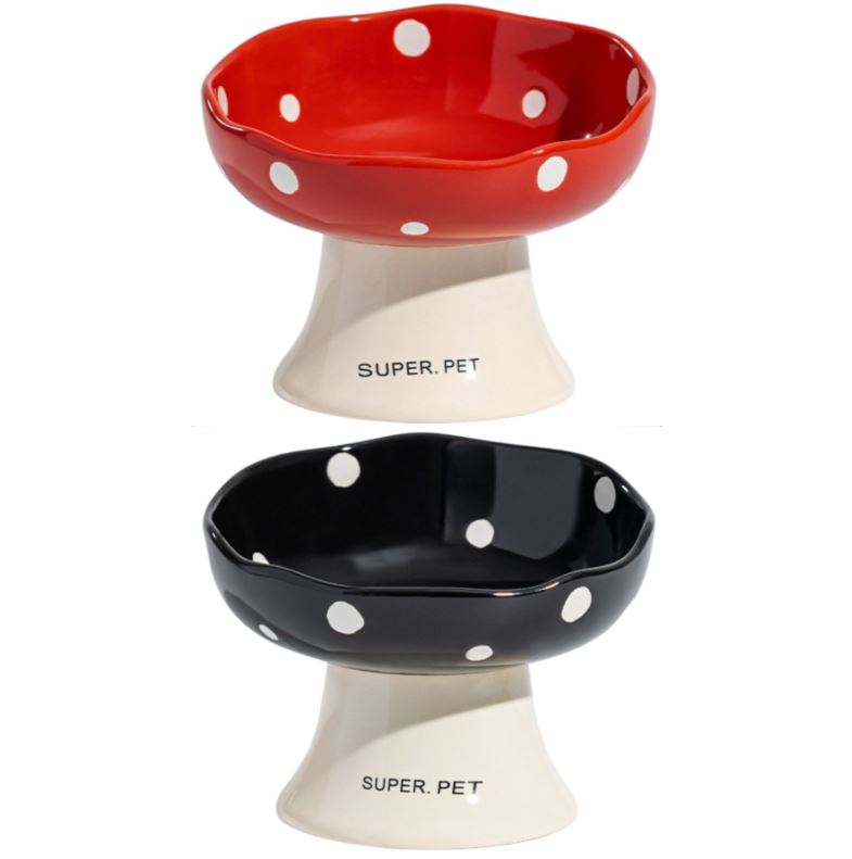 Red and Black Elevated 15° Tilted Ceramic Cat Bowl - Anti-Chin Acne Glaze Finish, Non-Slip Weighted Base &amp; Neck Protection Pet Feeder