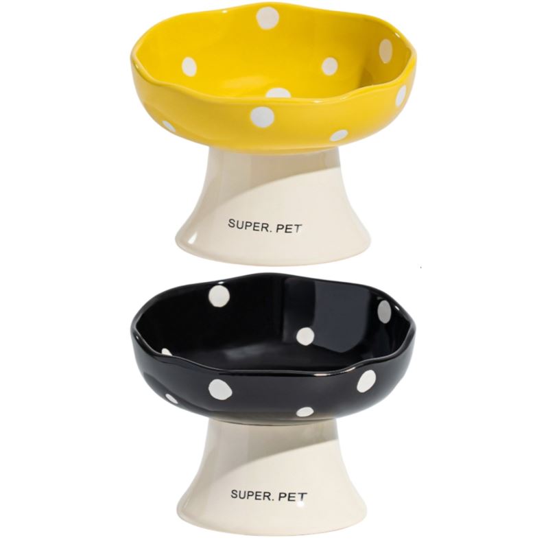 Yellow and Black Elevated 15° Tilted Ceramic Cat Bowl - Anti-Chin Acne Glaze Finish, Non-Slip Weighted Base &amp; Neck Protection Pet Feeder